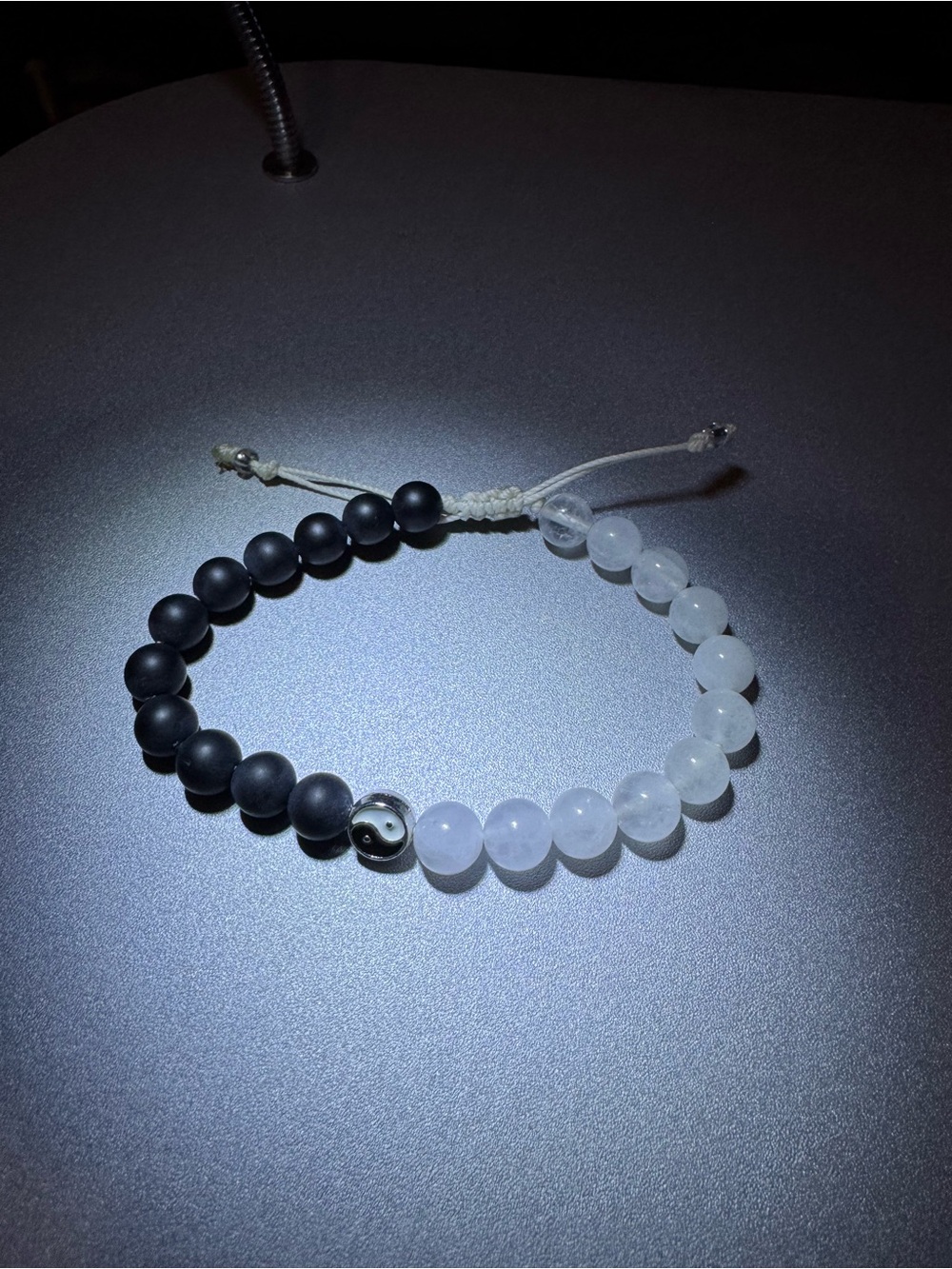 Yin Yang Beaded Adjustable Bracelet - Black & White